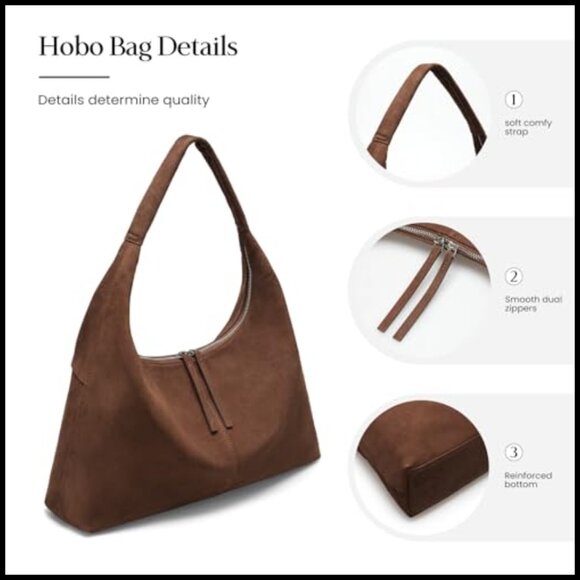 Large Slouchy Hobo Tote Bag Ultra Soft Suede Leather Lightweight Shoulder - Picture 4 of 7